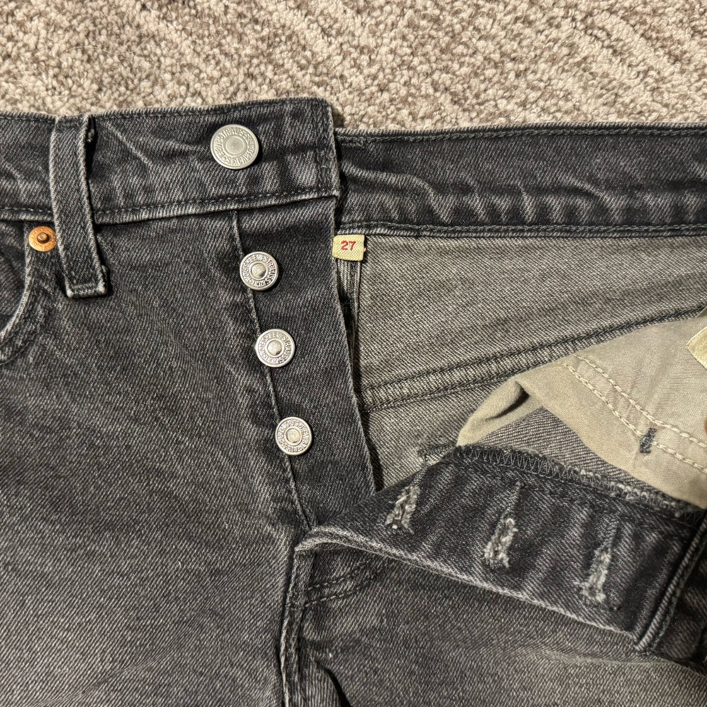 Levi's Black Jean Shorts Distressed Cut-Off Style - Picture 2 of 3